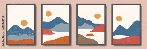 Minimalist collection modern abstract landscape mountain bohemian style, poster, print, wall, decor, boho