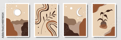 Minimalist collection modern abstract leaves tropical botanical bohemian style, poster, print, wall, decor, boho