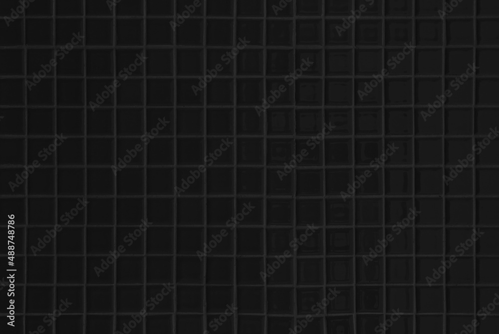 Black tiles ceramic wall and floor, dark marble abstract background. Design geometric mosaic texture decoration Black tiles ceramic wall and floor, dark marble abstract background. Design geometric mosaic texture decoration