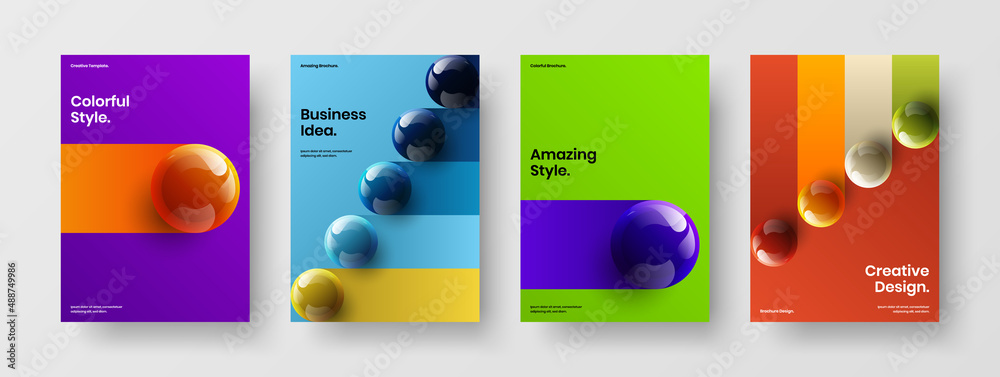 Isolated realistic balls leaflet illustration composition. Bright company identity design vector template collection.