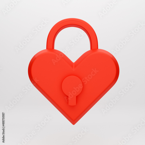 3d cartoon icon love heart padlock for mockup template presentation infographic 3d render illustration