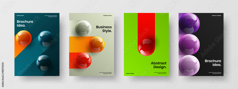 Vivid front page design vector template bundle. Unique realistic balls banner concept collection.