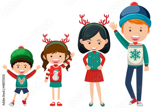 Family members wearing Christmas outfits