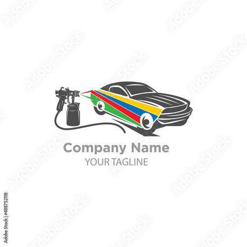 car painting logo with spray gun and Unique Colorful Vehicle Concept.