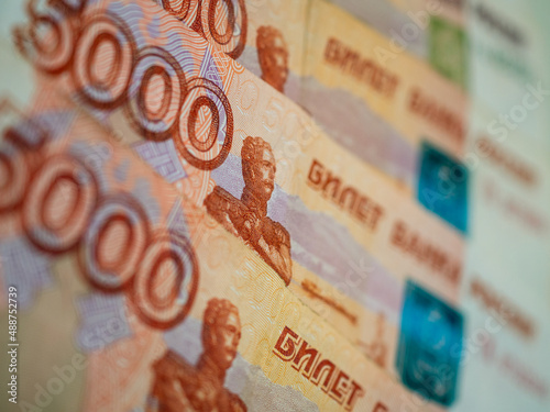 Russian money background. Russian roubles, russian rubles cash closeup. Rubles in cash. Finance and business background. 5000 rubles. Money macro. 