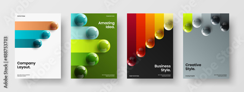 Vivid 3D spheres corporate cover layout collection. Minimalistic annual report vector design template set.