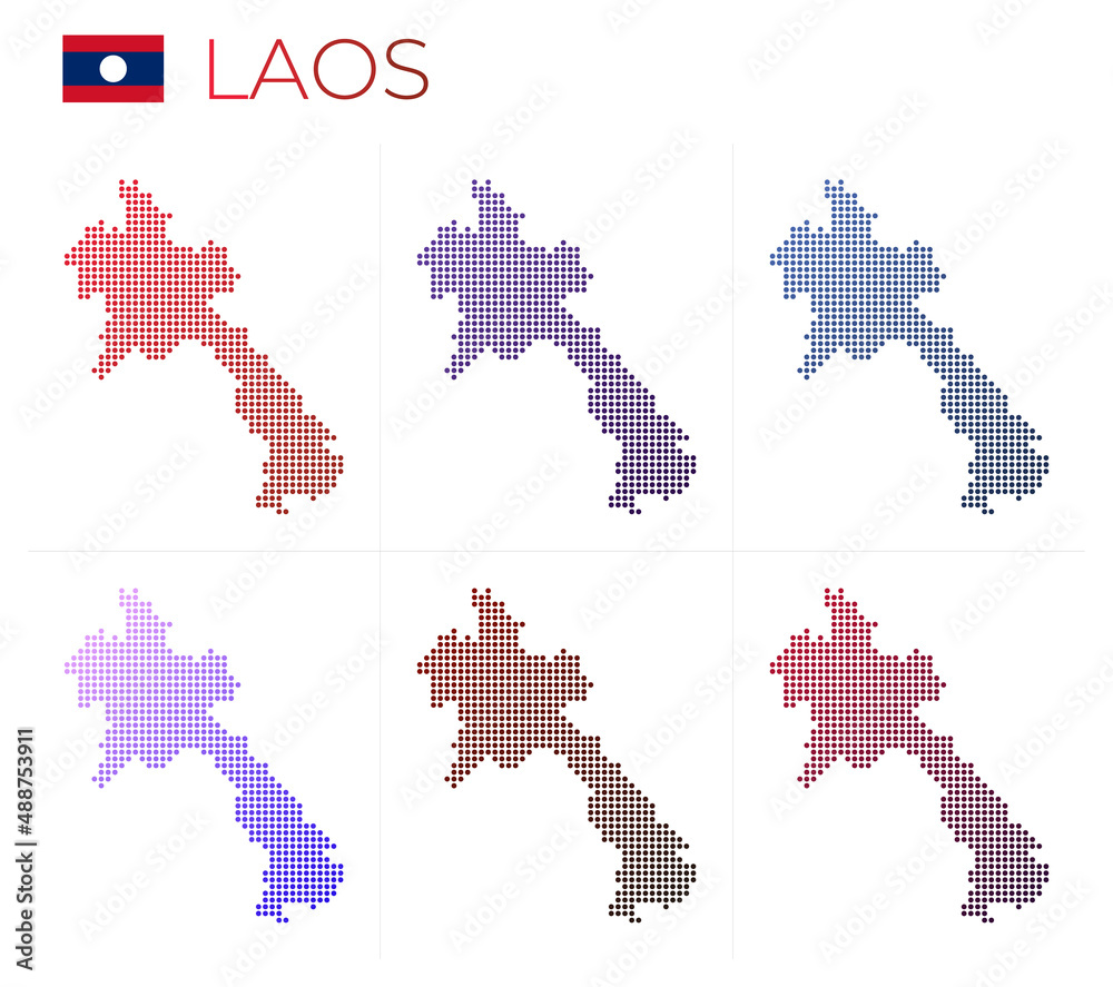 Laos dotted map set. Map of Laos in dotted style. Borders of the country filled with beautiful smooth gradient circles. Amazing vector illustration.