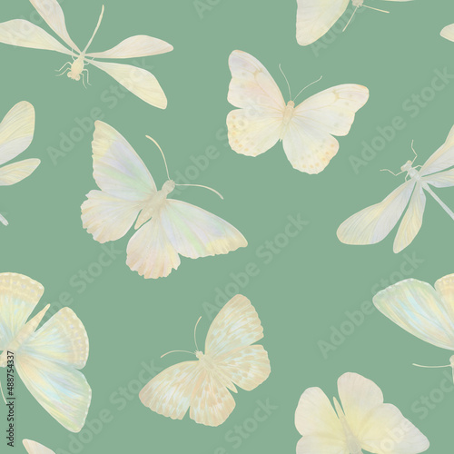 Watercolor butterflies seamless pattern. Abstract butterflies painted in watercolor in mixed media. Botanical background for design  print  wallpaper  textile  wrapping paper.
