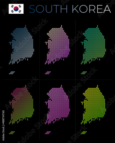 South Korea dotted map set. Map of South Korea in dotted style. Borders of the country filled with beautiful smooth gradient circles. Superb vector illustration.
