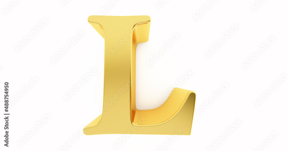 3D render of a golden letter L isolated on white background. 3D render of a golden letter L isolated on white background.