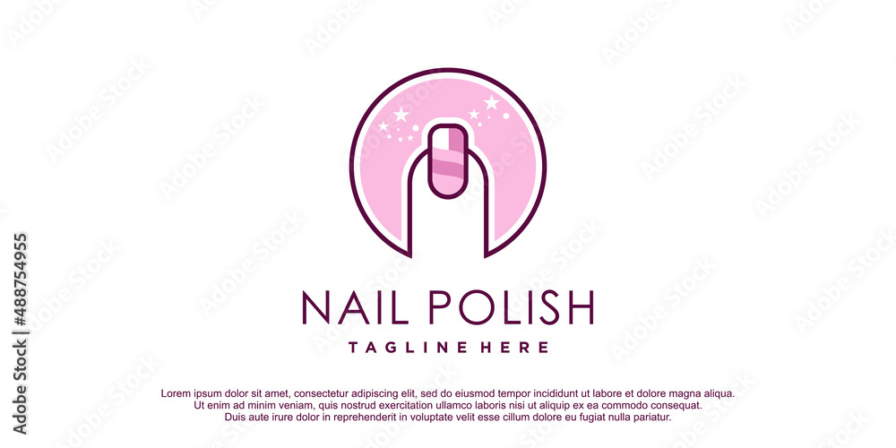 Nail logo with modern line art concept Premium Vector