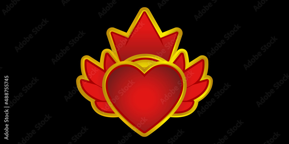Icon vector golden heart with wings and crown for the game Icon vector golden heart with wings and crown for the game