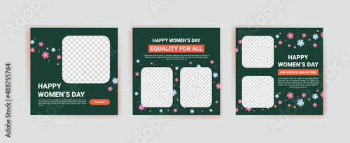 Set of Editable banner template. Women's day social media post template design. Flat design vector with a photo collage.