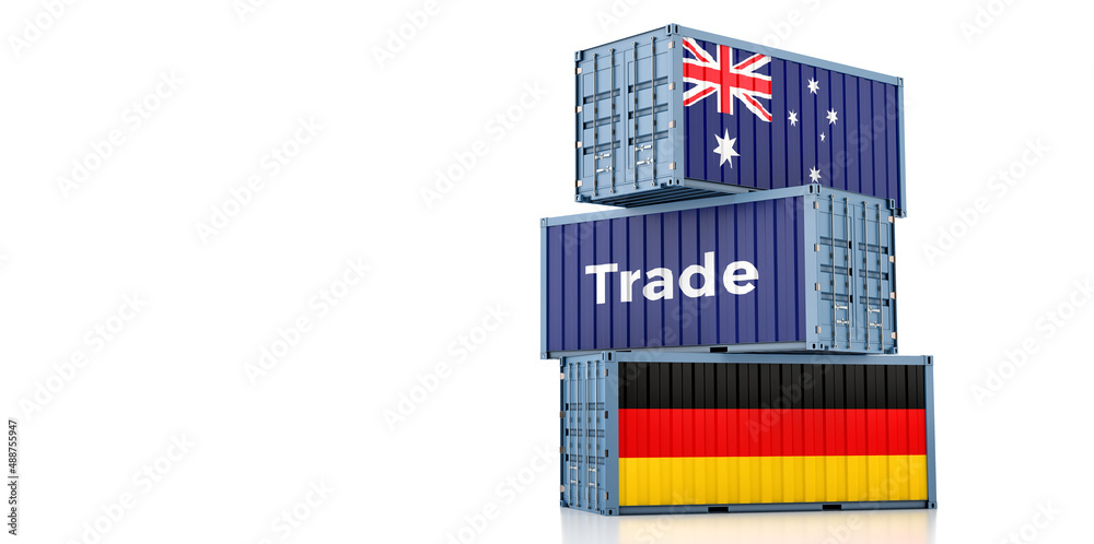 Cargo containers with Australia and German national flags. 3D Rendering Cargo containers with Australia and German national flags. 3D Rendering