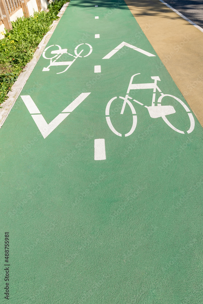 Obraz premium Detail of a bicycle lane is a space specifically intended for the circulation of people using bicycles