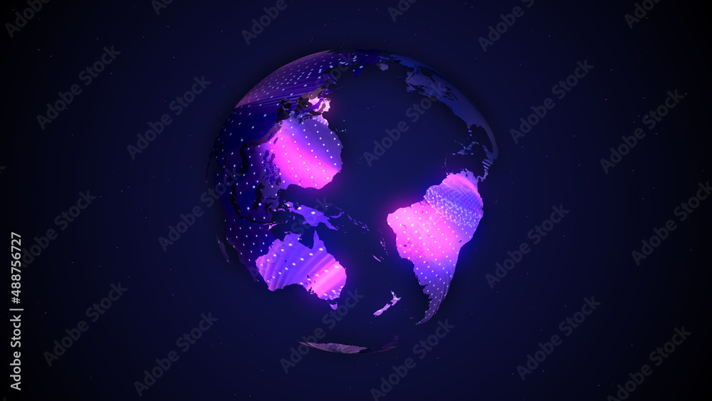 Techy Earth Map Globe Abstract Colorful Particles Earth Globe Stock