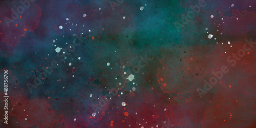 Cosmic space and stars, blue cosmic abstract background. Elements of this image space with nebula, abstract watercolor digital art painting for texture background. © MdLothfor