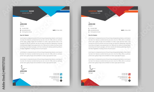 Modern Professional Letterhead design template red and blue color design, fully editable design