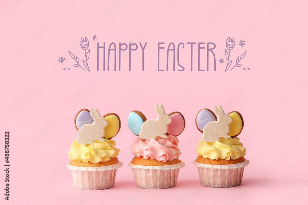 Easter greeting card with tasty cupcakes Easter greeting card with tasty cupcakes