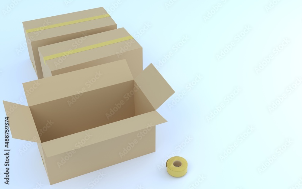 口の開いた段ボールとガムテープ 引っ越し 梱包のイメージ 3dcg Stock Illustration Adobe Stock