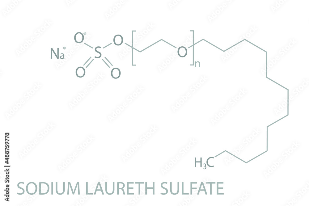 Sodium laureth sulfate molecular skeletal chemical formula. Stock