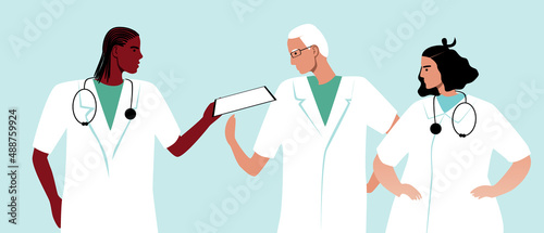 Doctors during treatment are isolated, flat vector stock illusion as concept of treatment process