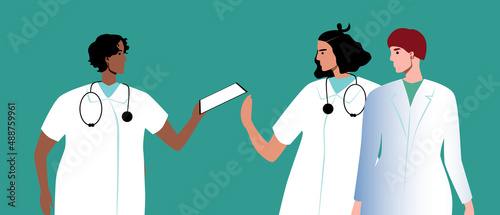 Doctor, nurse, intern or resident isolated, flat vector stock illustration as concept of treatment process and teamwork of people