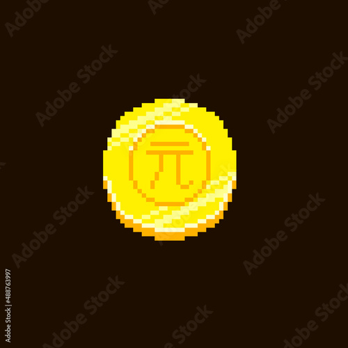 colorful simple flat pixel art vector illustration of gold coin with renminbi money symbol