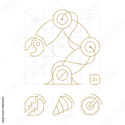 robotic arm icon, industrial robot outline hand