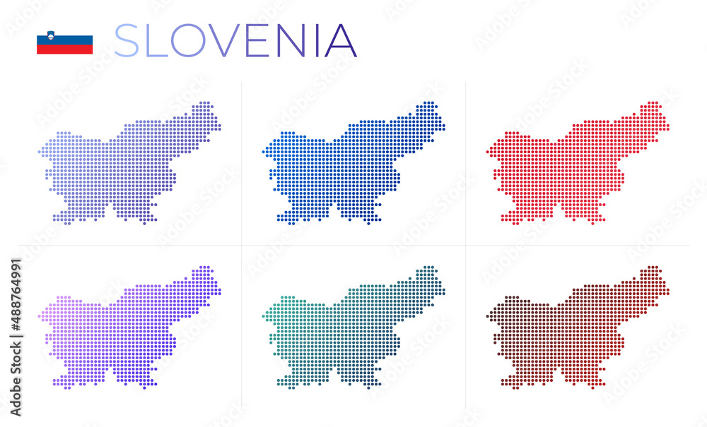 Slovenia dotted map set. Map of Slovenia in dotted style. Borders of the country filled with beautiful smooth gradient circles. Attractive vector illustration.
