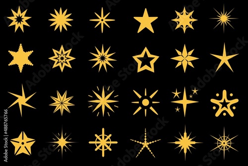 Flat stars, sparkles, flashes and bursts icon for games. Geometric star shapes silhouettes. Premium symbols. Shining magic stars vector set