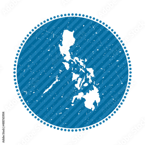 Philippines striped retro travel sticker. Badge with a map of the country, vector illustration. Can be used as an insignia, logotype, label, sticker, or badge of the Philippines.