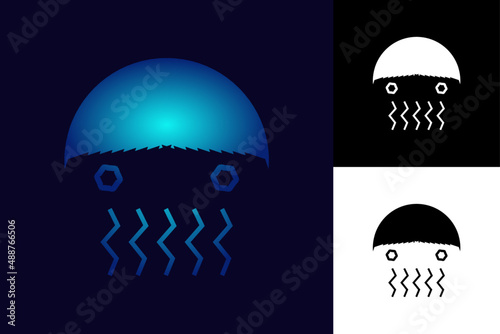 Jellyfish Digital Logo. Modern jellyfish technology logo design