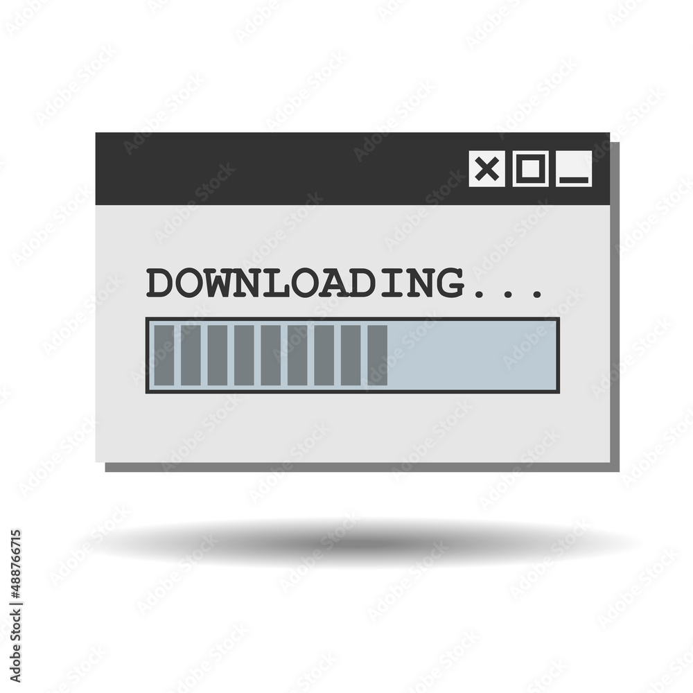retro style operating system window with download progress bar isolated on white background, vector illustration retro style operating system window with download progress bar isolated on white background, vector illustration