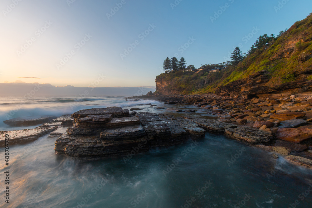 Morning view of Avalon Beach coastline, Sydney, Australia.