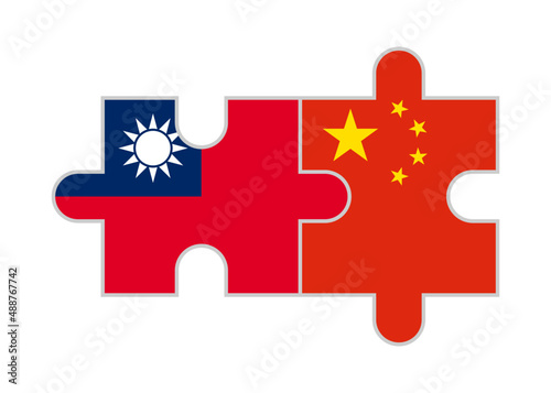 puzzle pieces of taiwan and china flags. vector illustration isolated on white background