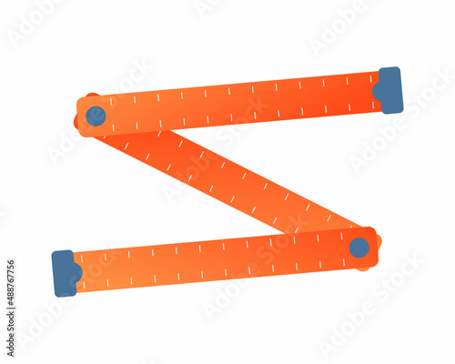 Vector illustration flexible folding ruler isolated on white background. Carpenter's ruler vector icon in flat cartoon style. Construction, building and engineering measuring equipment. Measuring tool