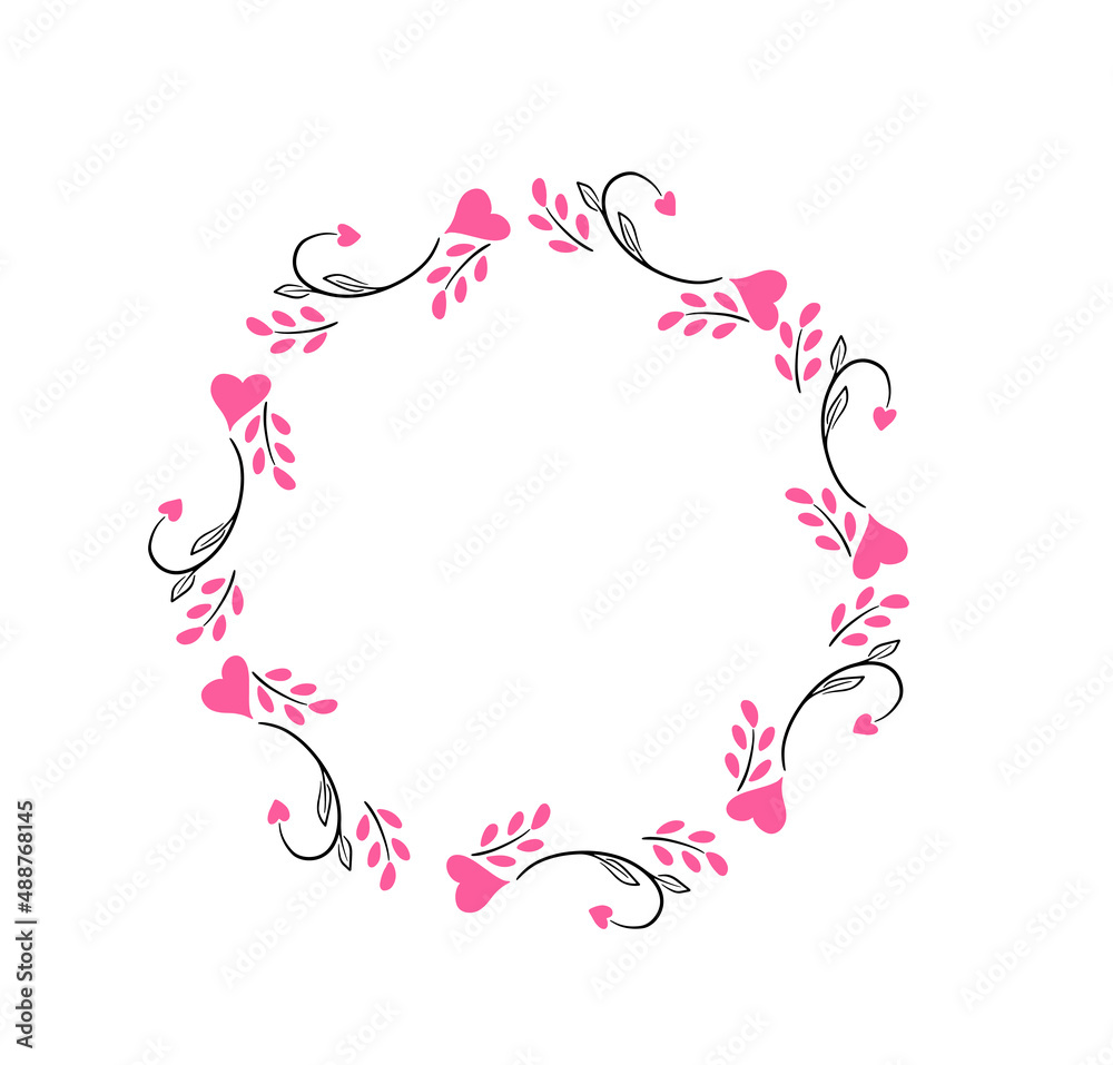 Hearts shape round wreath, valentine's day greetings, romantic lovely cute vector frame template