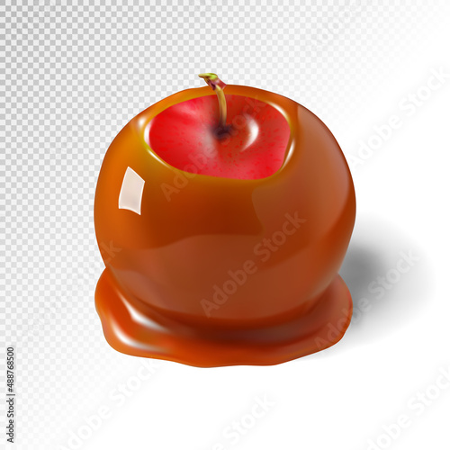 Illustrated Caramel Apple. Realistic vector, 3d illustration