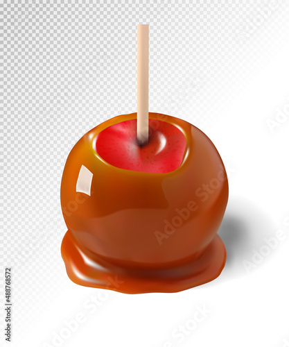 Homemade Caramel Apple on a transparent Background. Realistic vector, 3d illustration