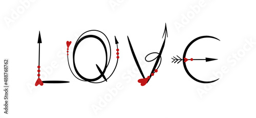 LOVE. Continuous line script cursive text love. Lettering vector illustration for poster, card, banner valentine day, wedding.