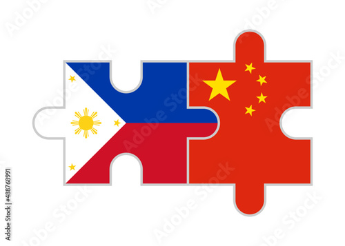 puzzle pieces of philippines and china flags. vector illustration isolated on white background