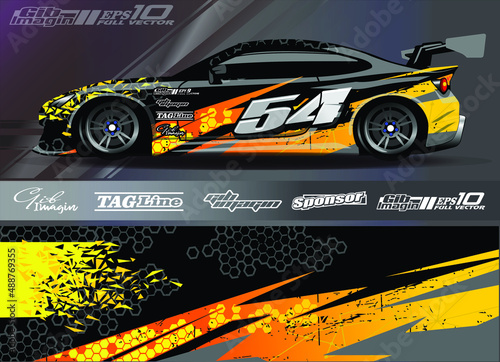 Race car wrap decal designs. Abstract racing and sport background for car livery or daily use car vinyl sticker