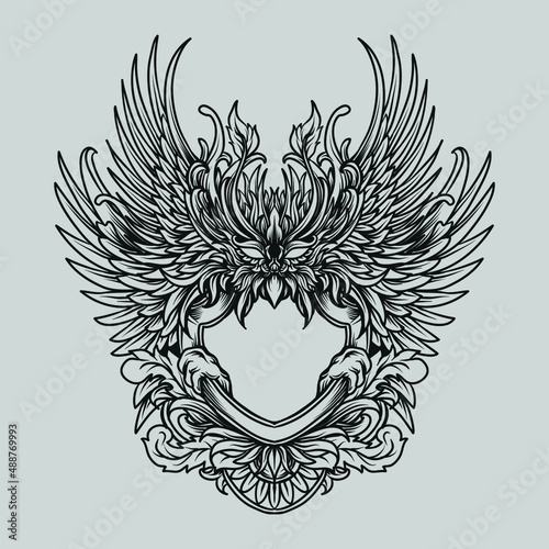 tattoo and t shirt design phoenix engraving ornament photo