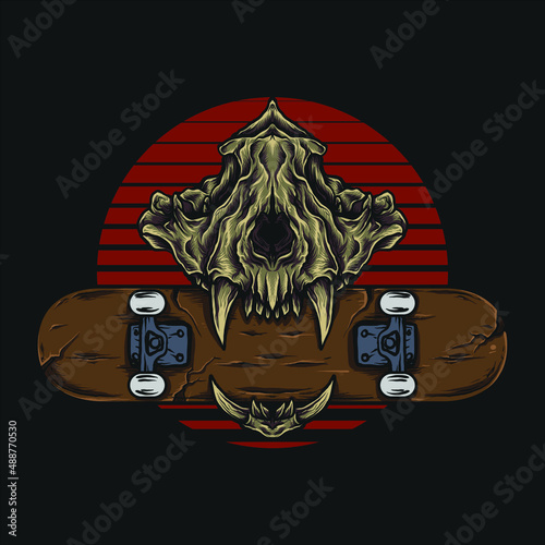 artwork illustration and t shirt design  tiger skull and skateboard