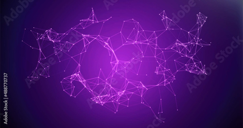Abstract purple background with moving lines and dots  mockup