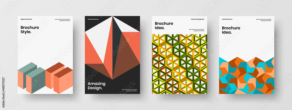 Trendy book cover design vector layout set. Amazing geometric shapes brochure template collection.