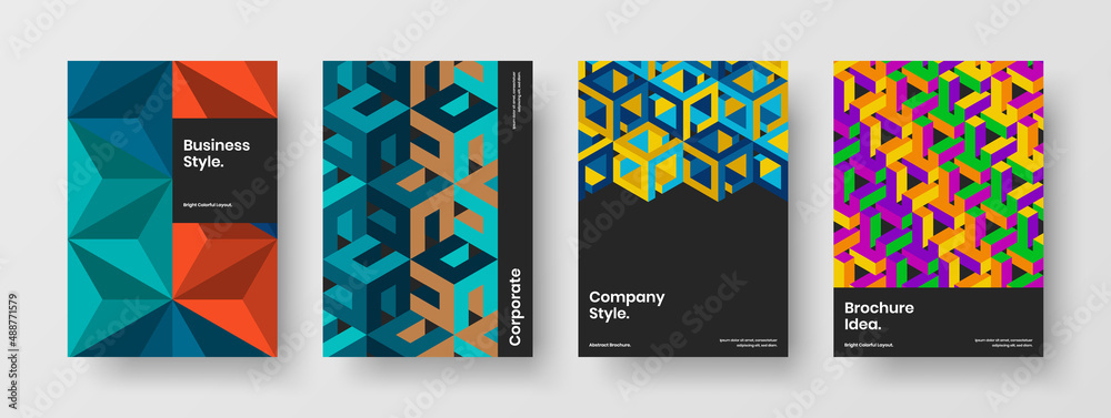 Obraz premium Original handbill A4 vector design template bundle. Abstract geometric shapes magazine cover layout composition.