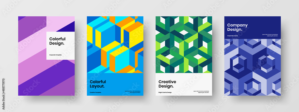 Premium geometric hexagons corporate identity illustration bundle. Isolated banner vector design template composition.