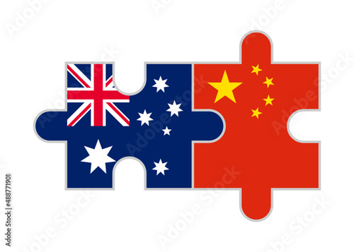 puzzle pieces of australia and china flags. vector illustration isolated on white background